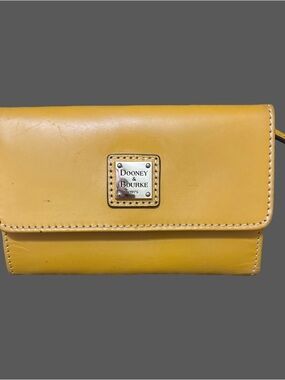Dooney & Bourke Mustard Yellow Leather Wallet with Logo Plaque